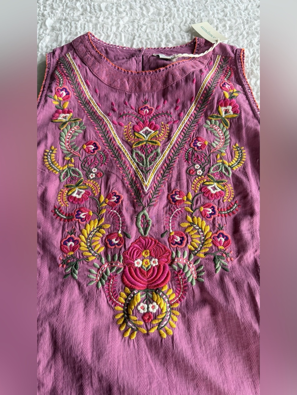 Sundance Embroidered Sleeveless Top Boho Floral Pink NWT Large - Picture 4 of 8